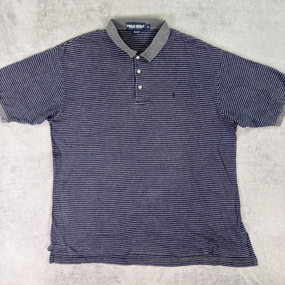 Polo Golf Ralph Lauren Polo Shirt Mens XL Gray Blue Striped Cotton Casual